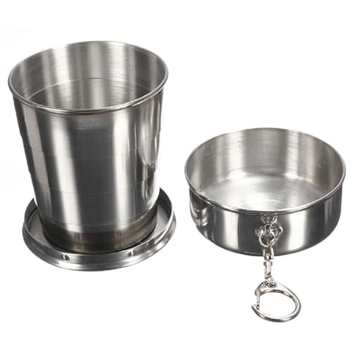 Image of Stainless Steel Collapsible Travel Cup with Keychain Case | Foldable Portable Drinking Cup | Reusable Camping & Hiking Cup for Outdoor, Gym, Office & Travel -150 ML (Pack of 1)