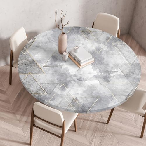 Odot Elástico Mantel Redondo Ajustable Antimanchas Arte Geometría Estampado Mantel Redondo Manteles de Mesa Protector Mesa para Picnic Comedor Cocina Jardín (Mármol Gris,60cm)