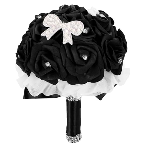 Abaodam Bouquet de Mariée de Mariage Bouquet de Demoiselle D' Honneur Romantique de Fleurs de Rose Artificielle avec Rubans pour L' église de Mariage Noir