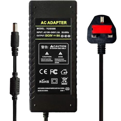 Tesfish 5V 8A Power Adapter Supply Converter 40W 5.5x2.1/2.5mm for WS2801 WS2811 WS2812 WS2812B LED Strip Lights/Controller/Wireless Router