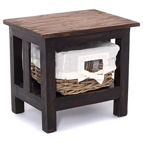 DESIGN DELIGHTS RUSTIKALER NACHTTISCH Rattan MIT Korb Cover