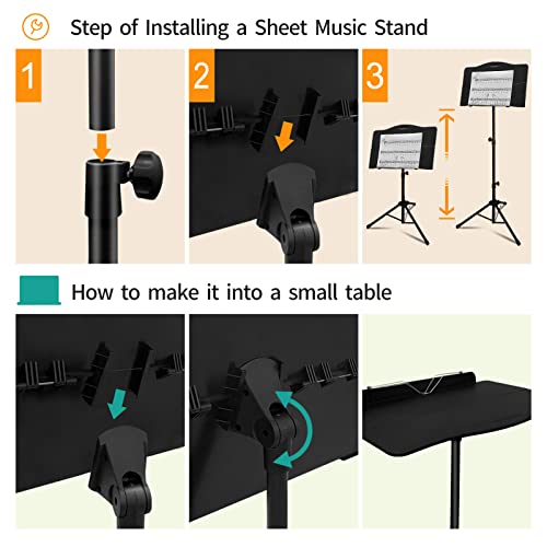 Oukmic Music Stand, Folding Sheet Music Stand With Carrying Bag, Portable And Lightweight Music Book Stand With Instrument Book Clip & Page Holder For Performence, Guitar, Ukulele, Violin Players #TOP2
