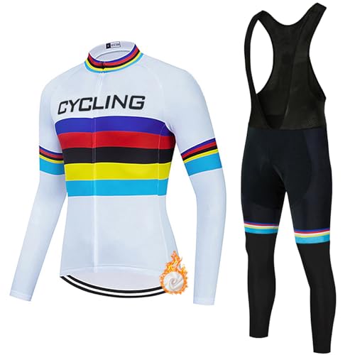 Ropa Ciclismo Hombre Conjunto Bici MTB Invierno Maillot Ciclista Polar Térmico,Traje Bicicleta Chaquetas Ciclo Manga Larga y Pantalones Tirantes con 19D Gel Acolchado,Completa de BTT Jerseys|6,L