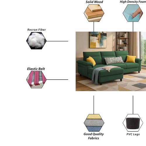 Image of Casaliving Seams LHS 4 Seater L Shape Sofa for Living Room (Green Fabric) Premium Fabric Sofa