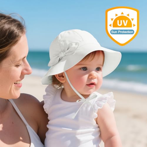 2 Pack Baby Sun Hat Newborn Sun Hat UPF 50+ Sun Protection Infant Sun Hat Wide Brim Baby Girl Cute Beach Hats for Baby4