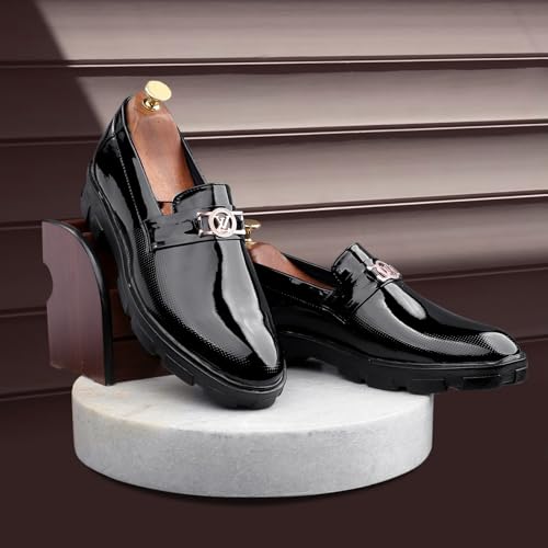 Image of WUGATTI Patent Leather Slip-On Trendy Stylish Comfortable Casual Loafers for Men