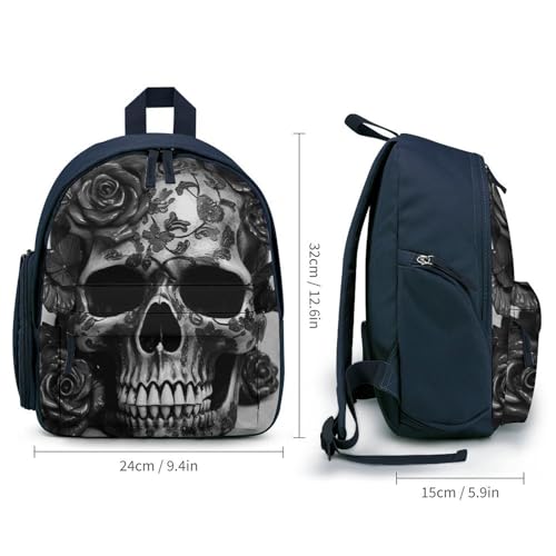 Black Skull Rose Backpack Small Book Bag with Side Pocket, Lightweight Durable Backpack, Travel Rucksack, Blue-style2
