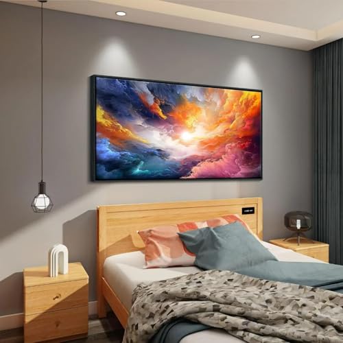 Toile murale abstraite nuage coloré 60x145 cm avec cadre noir pour décoration de salon