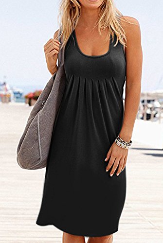 Image of Camisunny Women Casual Loose Tank Dresses Sleeveless Beach Vacation Dress Swing Pleated U Neck Fashion Soft