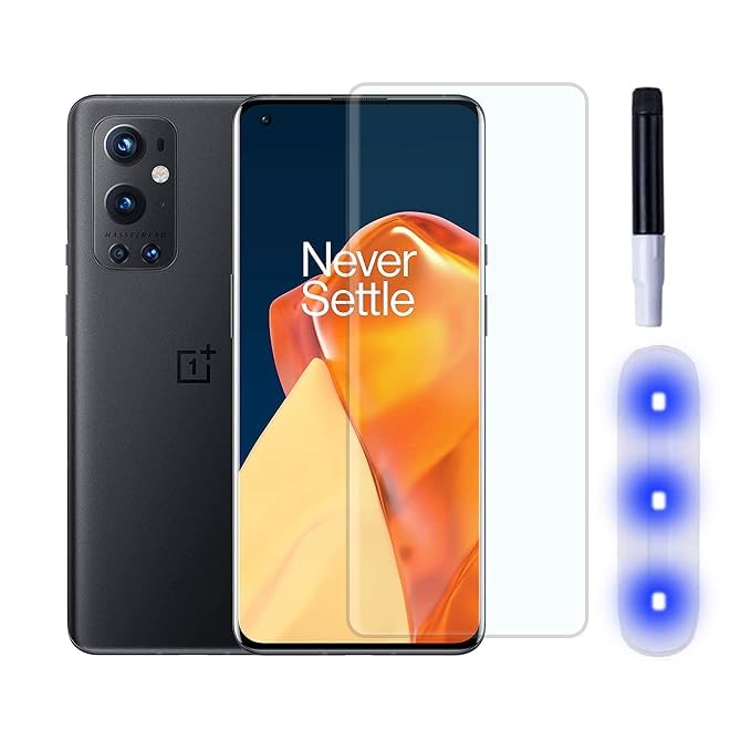 Image of UV Premium HD+ Tempered Glass For 1+9 Pro / 1+10 Pro (6.7 Inch, Pack of 1) Full Adhesive Curved Glass 100% Fingerprint Working with installation kit