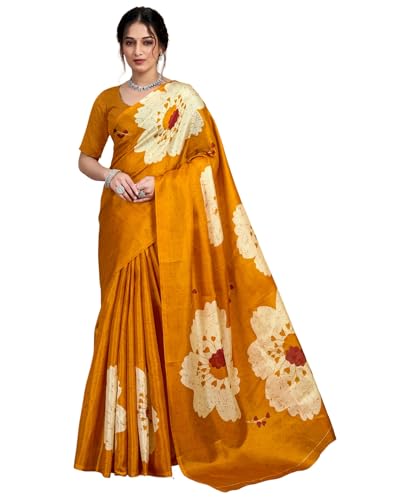 Image of SIRIL Women's Cotton Printed Saree With Unstitched Blouse Piece