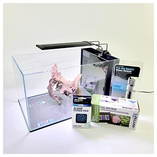 Lifegard Aquatics 14.26 Gallon Peninsula Style Crystal Aquarium Kit with Built in Side Filter - Heater, LED Light and Algae pad Included,Clear Glass