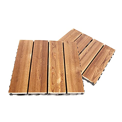 N/P ウッドデッキ 置くだけ 簡単 【14枚セット】 ウッドパネル ベランダ 天然木 ウッドタイル ベランダ 天然木製 炭化 防腐木材 連結 ジョイントパネル 約W30×D30×H2.2cm 正方形 木製パネル 縁台 屋外屋内適用 防水 ガーデン DIY