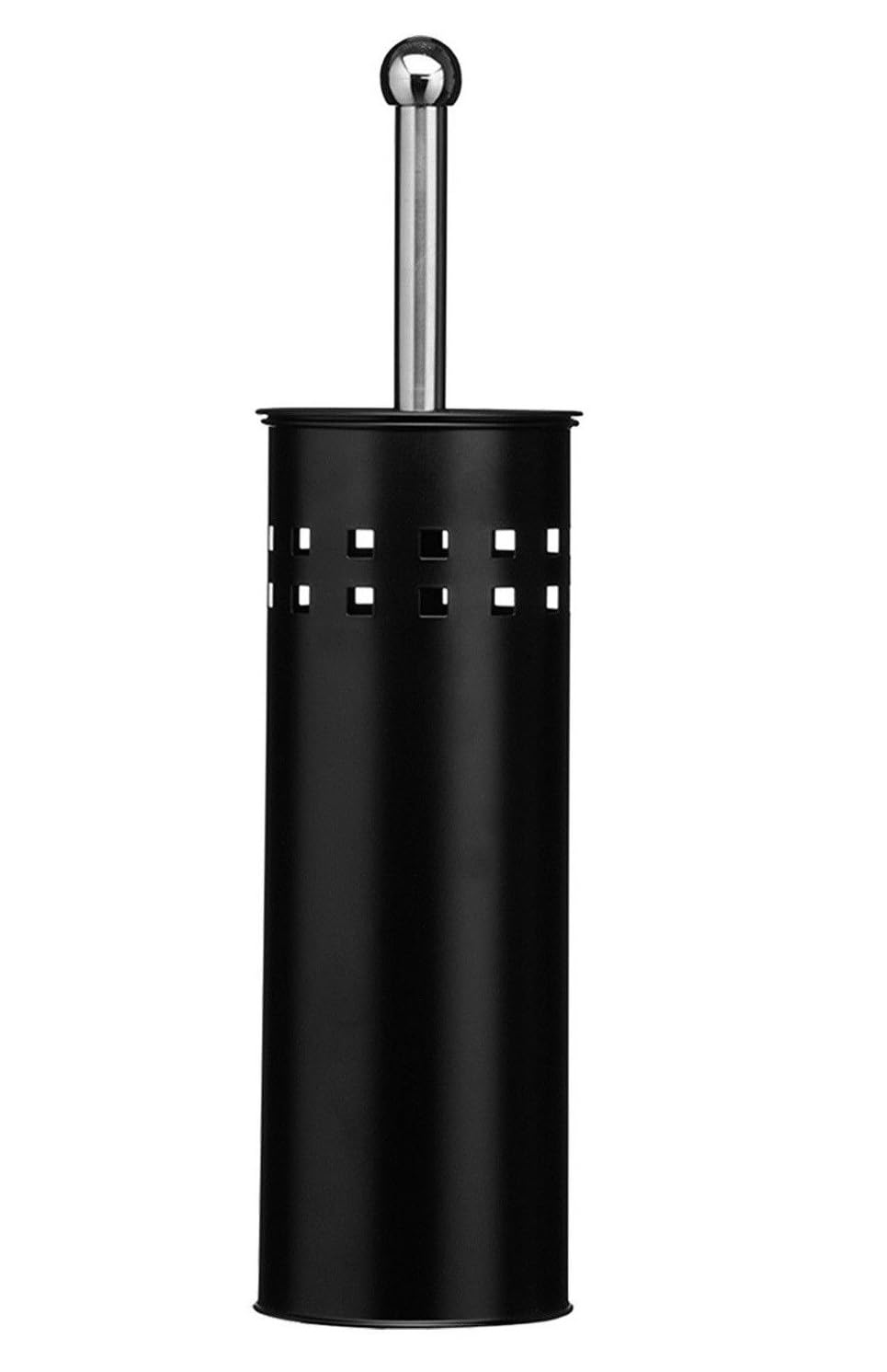Toilet Brush & Holder Metal Toilet Brush Attached Lid Toilet Cleaner BrushFree Standing Loo Reflective Brush with Bristles (4, Black)