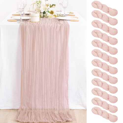 Image of MLMC 12 Pack Dusty Pink Cheesecloth Table Runner 10ft Rustic Gauze Cheese Cloth Table Runner Bulk 35x120 Inches for Romantic Wedding Bridal Baby Shower Anniversary Party Decor