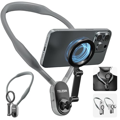 TELESIN° Supporto Magnetico per Telefono da Collo, POV/VLOG Collana Magnetica per Telefoni Cellulari per Magsafe Portacellulare da collo Accessori per telefoni cellulari per iPhone Android (Gray)