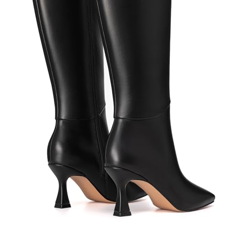 Athlefit Women's Kitten Heel Knee High Boots Square Toe High Heel Sexy Tall Boots with Side Zipper4