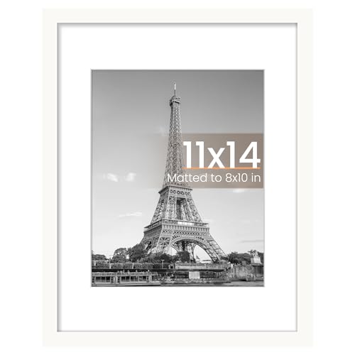 Image of upsimples 11x14 Picture Frame, Display Pictures 8x10 with Mat or 11x14 Without Mat, Wall Hanging Photo Frame, White, 1 Pack