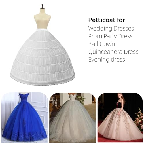 Image of Women Crinoline Petticoat 6 Hoop Skirt Full A-Line Slips Long Underskirt for Wedding Bridal Dress Ball Gown