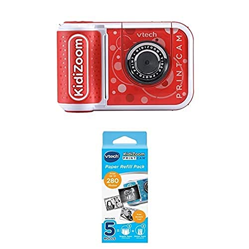 Bundle of VTech KidiZoom PrintCam (Red), Digital Camera for Children with Built-In Printer + VTech KidiZoom PrintCam Thermal Printing Paper for Print Camera option