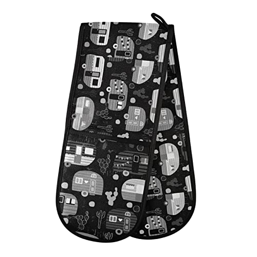 Double gant de cuisine rétro noir et blanc pour camping voitures, ours, arbres de la forêt, gants de cuisine extra longs, résistants à la chaleur, pour la...