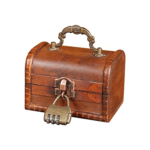 BYNYXI Baúl del tesoro de madera, retro, cofre del tesoro, joyas, piratas, con candado, pequeñas cajas de madera, decoración vintage, caja de madera con tapa, caja de almacenamiento para niños