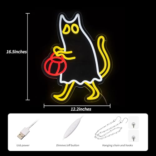 Image of Ghost Cat Neon Sign Halloween Neon Light for Wall Decor | Pumpkin Neon Signs USB Powered LED Neon Light for Halloween bedroom Kids Room Bar Club Decor