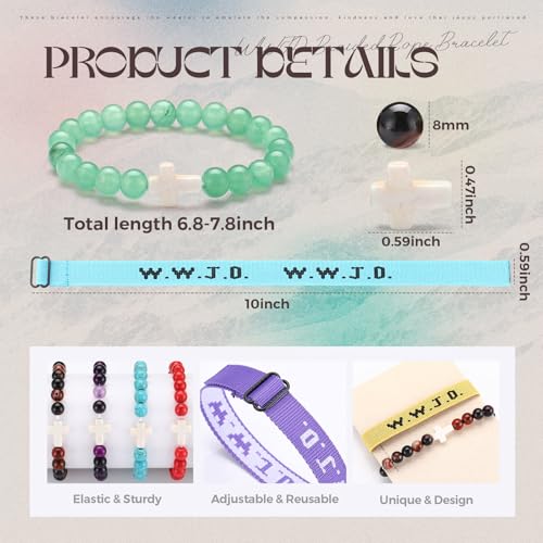 Image of Huquary 18 Pcs Easter WWJD Braided Christian Cross Bracelet Beaded Stretch WWJD Adjustable Jesus Bracelet Wristband for Women Men What Would Jesus Do Religious Rope Jewelry Faith Pendant Easter Gift