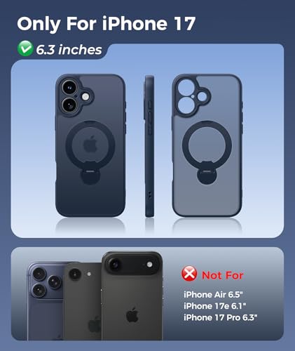 Image of FNTCASE for iPhone 17 Case: [360 Spin Magnetic Stand] [Compatible with Magsafe] [Screen Protector] Translucent Matte Military Grade Shockproof Full Camera Protective Phone Cover - Deep Blue