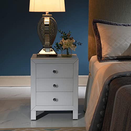 Momojann Glass Nightstand With 3-Drawers, Accent White End Table For Living Room/Bedroom #TOP3