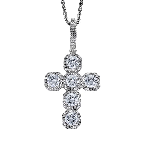Iced Out Chain for Men,18K Gold-plated Cubic Zirconia Necklace for Women,Hip Hop Exaggerate Oversized Cross Zircon Pendant Necklace