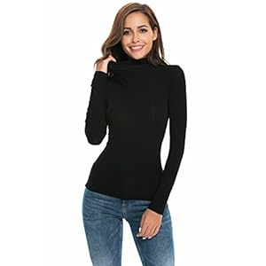 Womens Long Sleeve/Sleeveless Mock Turtleneck Stretch Fitted Underscrubs Layer Tee Tops (M, Black)
