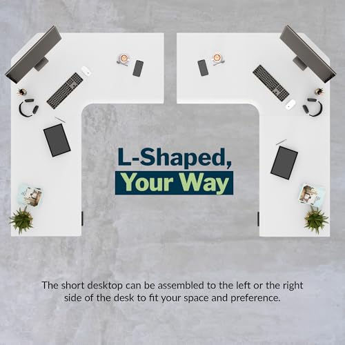 Image of Vari ComfortEdge 80x60 L-Shape Electric Standing Desk - Height Adjustable Sit-Stand VariDesk for Corner Office with Reversible Left /Right Design + White Laminate Top /Slate Legs (Ships in 3 Boxes)