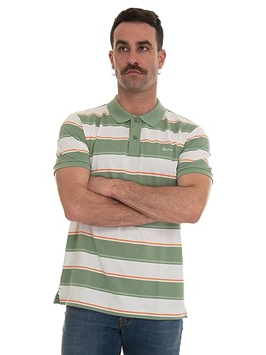 GANT Herren Multi Stripe SS Pique Polohemd, Kalamata Green, Standard