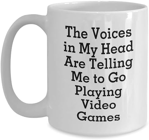 Funny Playing Video Games Gifts from Friends and Family - White Coffee Mug for Men and Women - 'The Voices In My Head Are Telling Me To Go Playing Video Games' Quote on Father's Day Unique Gifts image 4