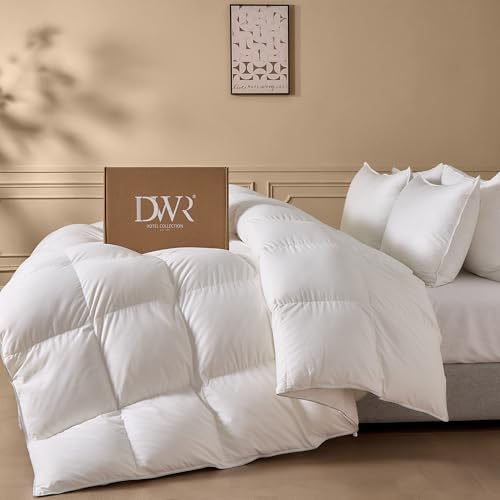 DWR Goose Feather Down Fiber Comforter King Size Fluffy White Duvet Insert Buttery-Soft and Breathable Cloud-Like Loft All Season Hotel Luxury Bedding 8 Corner Tabs 106 x 90
