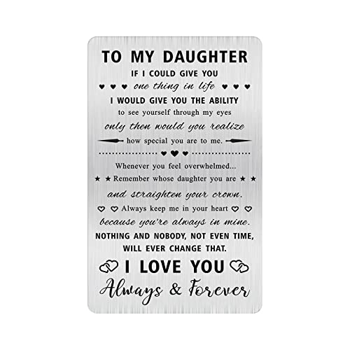 Alotozo Engraved Stainless Steel Daughter Card - Funny & Heartfelt Gifts for Daughter, Graduation, Christmas - Durable Wallet Card with Loving Message from Mom/Dad