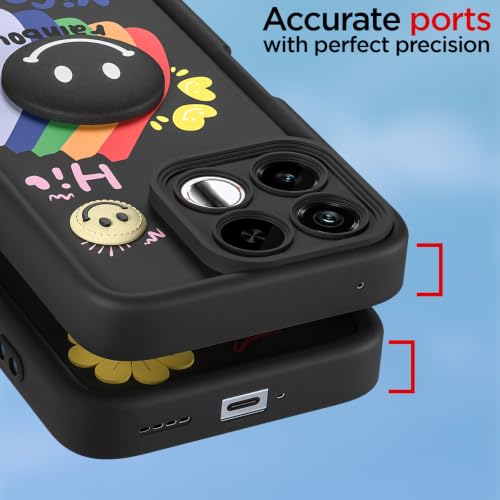 Image of Pikkme Back Cover for Realme 16T 5G | Soft Silicone| Cute Rainbow Smile & 3D Cartoon Flower Design | Shockproof Raised Camera Protection Bumper Case (Black)
