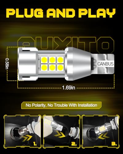 Image of AUXITO 921 912 LED Bulb Reverse Light, 600% Brighter CANBUS Error Free 912 921 led backup light bulbs, Super Bright T15 906 922 W16W LED Bulb for Back Up Tail Light, Pack of 2