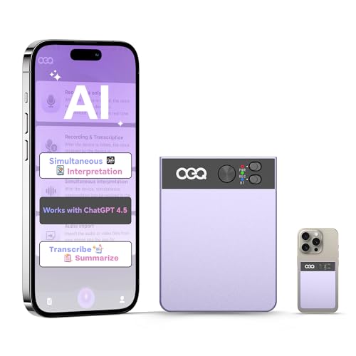 AI Voice Recorder with Simultaneous Interpretation & Real-timeTranscription,64G Recording Memory AI Speech Processor Powered by ChatGPT with App Control for Business/Education/Interviews, Purple