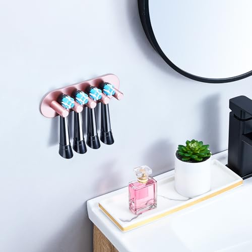 GGQ Zahnbürstenhalter Wand Ohne Bohren Elektrische Zahnbürste Halter, Aufsteckbürsten Halterung, Selbstklebend Zahnbürstenkopf Halter für Bad Zahnbürsten Aufbewahrung (Roségold, Groß) 4
