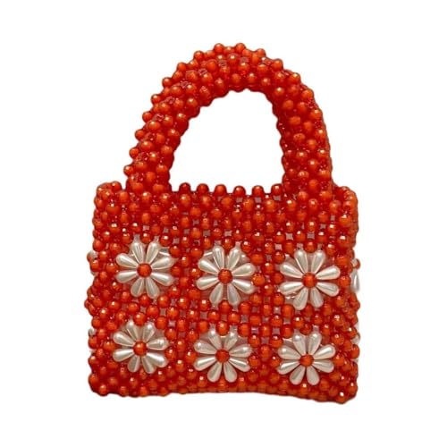 Image of Women Beaded Handbags Elegant Handmade Weave Purse Crystal Pearl String Tote Bags for Banquet Wedding Cocktail