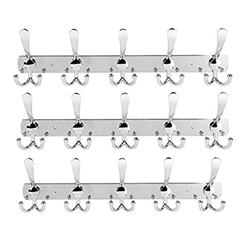 PluieSoleil Patères Porte Manteaux en Acier Inoxydable pour Porte-Manteau/Serviettes/Chapeau (5 Crochet*3pcs)