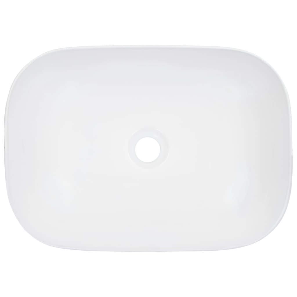 Lavabo de cerámica blanco 45,5 x 32 x 13 cm rectangular para cuarto de baño con desagüe y orificio para grifo, diseño atemporal para invitados y lavabo