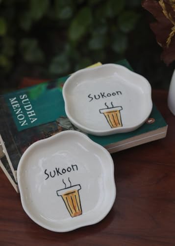 Image of WEAVING HOMES Sukoon - Handmade Dessert Plate Luxurious Premium Ceramic Plates, Handmade Kitchenware Dinnerware Pasta Serving Plates- Set of 1
