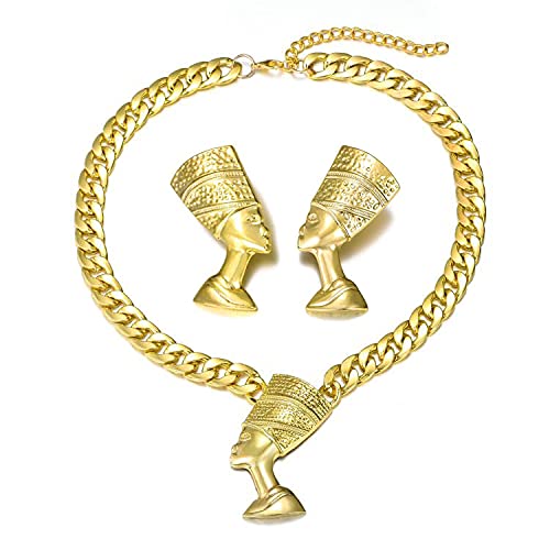 SajayeaNefertiti Necklace 18K Gold Plated Egyptian Queen Necklace Sets for Women Egyptian Jewelry