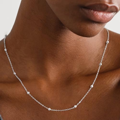 IEFWELL Solid 925 Sterling Silver Chain Necklace for Women, 1.6mm Satellite Bead Chain Necklace Shiny Sturdy Hypoallergenic Chain Necklaces, 16/18/20/22/24 Inches Dainty Silver Jewelry for Women2