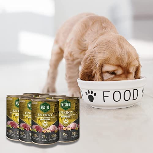 WESTHO Nassfutter Energy Adult (6 x 400g) | 75% Black-Angus-Rind und Pute | Lebensmittelqualität | Getreidefrei | Für ausgewachsene Hunde | Premium HundeWESTHO Nassfutter mit extra viel Fleisch