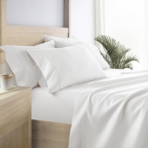 Linen Market Brushed Microfiber Queen Sheet Set 4 Piece – Oeko-TEX Certified Ultra Soft & Wrinkle-Free - 16" Deep Pocket Sheets - Easy Care Queen Size - White