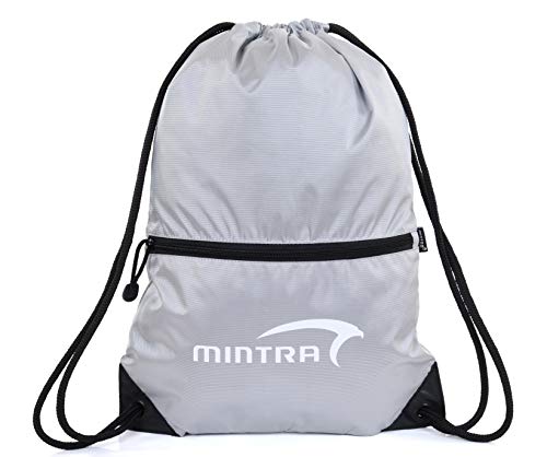 Mintra Sports Drawstring Bags - Backpack, Cinch Sack, Sports, Gym (Grey, Rush (14in x 18in))